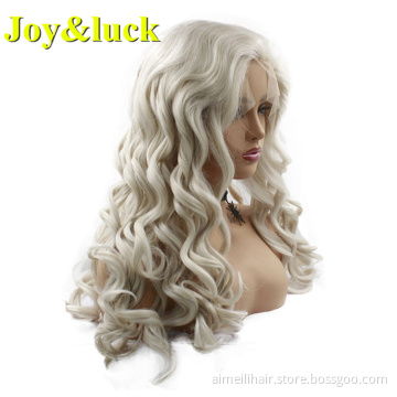 Wholesale Price Lacefront Wigs For Women High Temperature Fiber Party Long Free Part Natural Curl Grey Color Synthetic Hair Wig